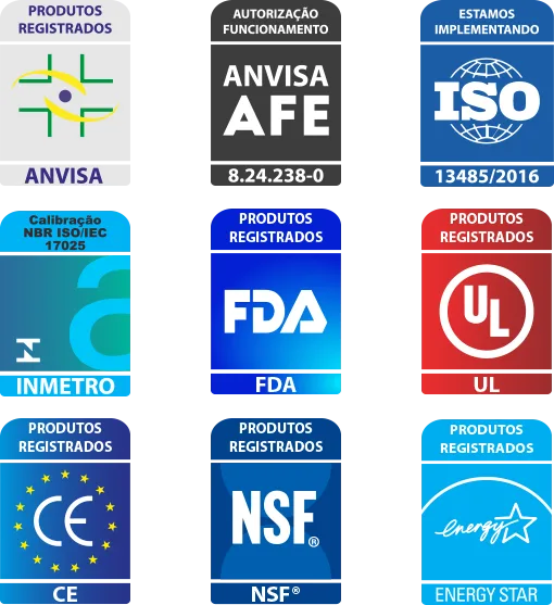 Selos ANVISA, AFE, ISO e INMETRO da Thermotemp